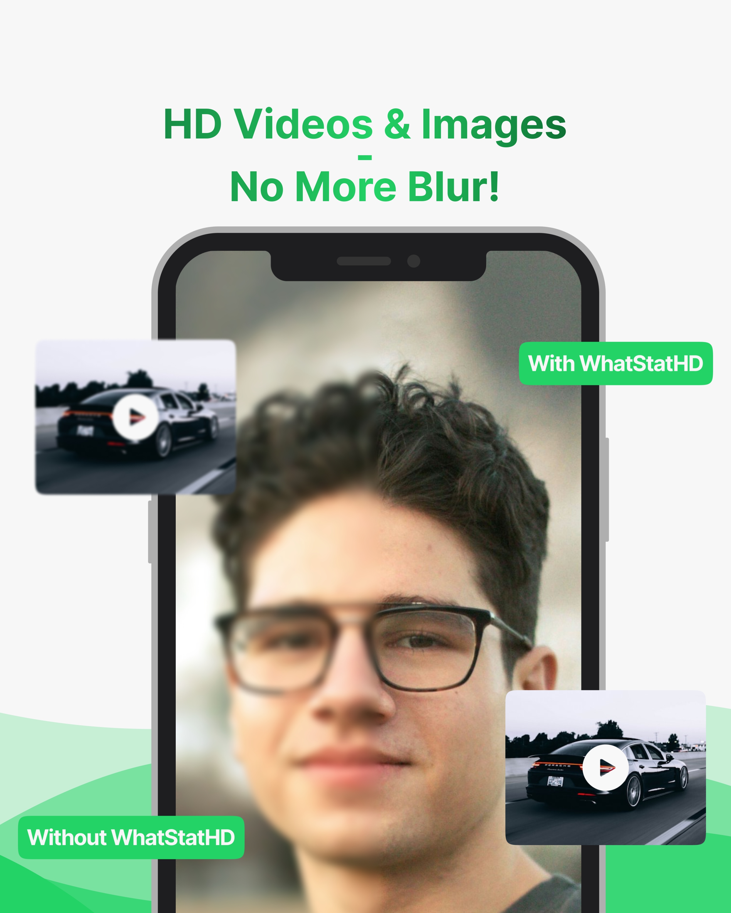 WhatStatHD Before and After HD comparison - No more blur with WhatStatHD HD WhatsApp Status optimizer